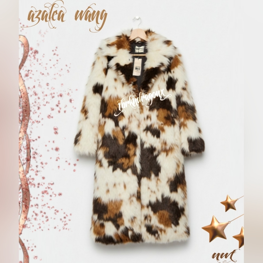 Azalea Wang Long Coat Animal Print Fur Luxurious Soft White Camel Copper Fur - Picture 4 of 16